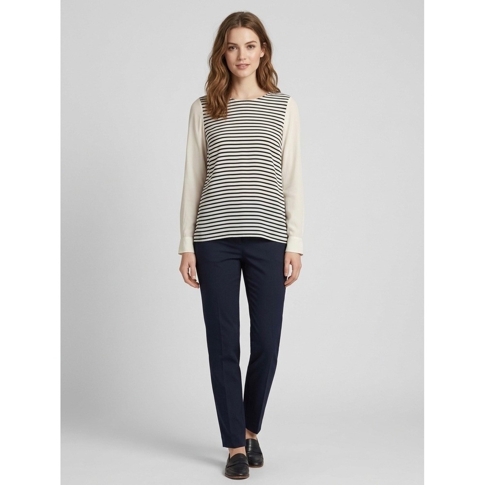 Club Monaco Women Black White Striped Long Sleeve 100% Silk Blouse Size M